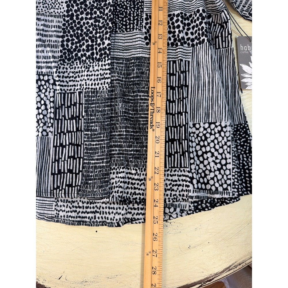 Habitat Button Down Shirt Womens XS Putty‎ Black White Patch Crinkle NEW - Picture 3 of 8